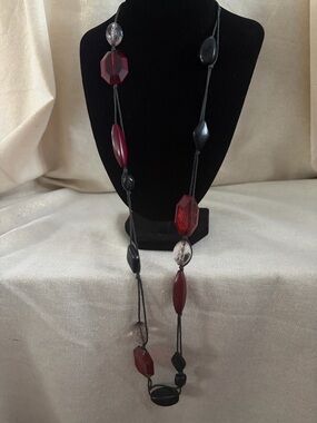 Long Layered Red and Black Bead Necklace - Women Jewelry